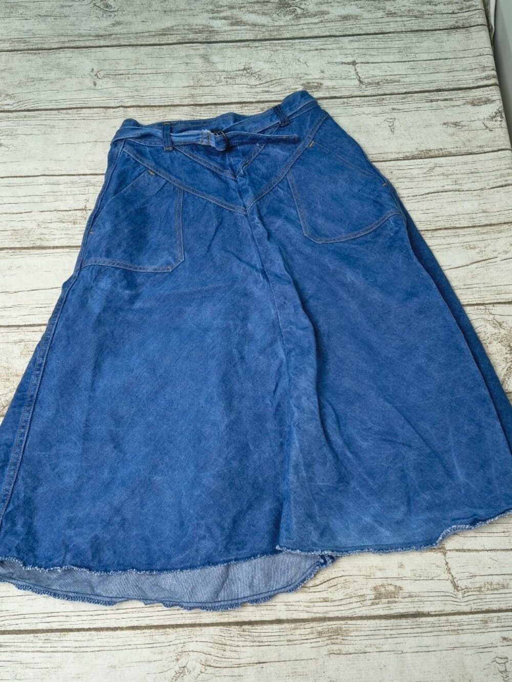 Vintage Gamin Denim Midi Wrap Skirt Womens Size 9 Blue Western Prairie Belted